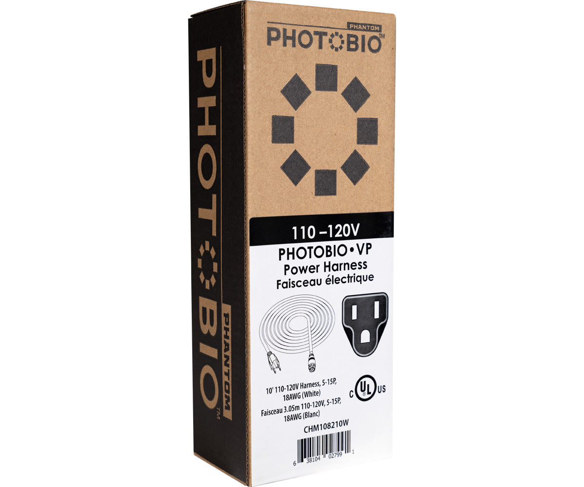 PHOTOBIO 10' 110-120V PHOTOBIO VP Harness, 5-15P, 18AWG (White)