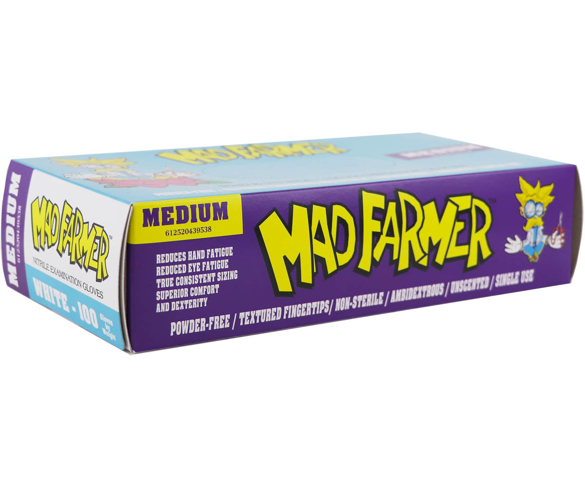 Mad Farmer Mad Farmer White Nitrile Gloves, Size M, Box of 100