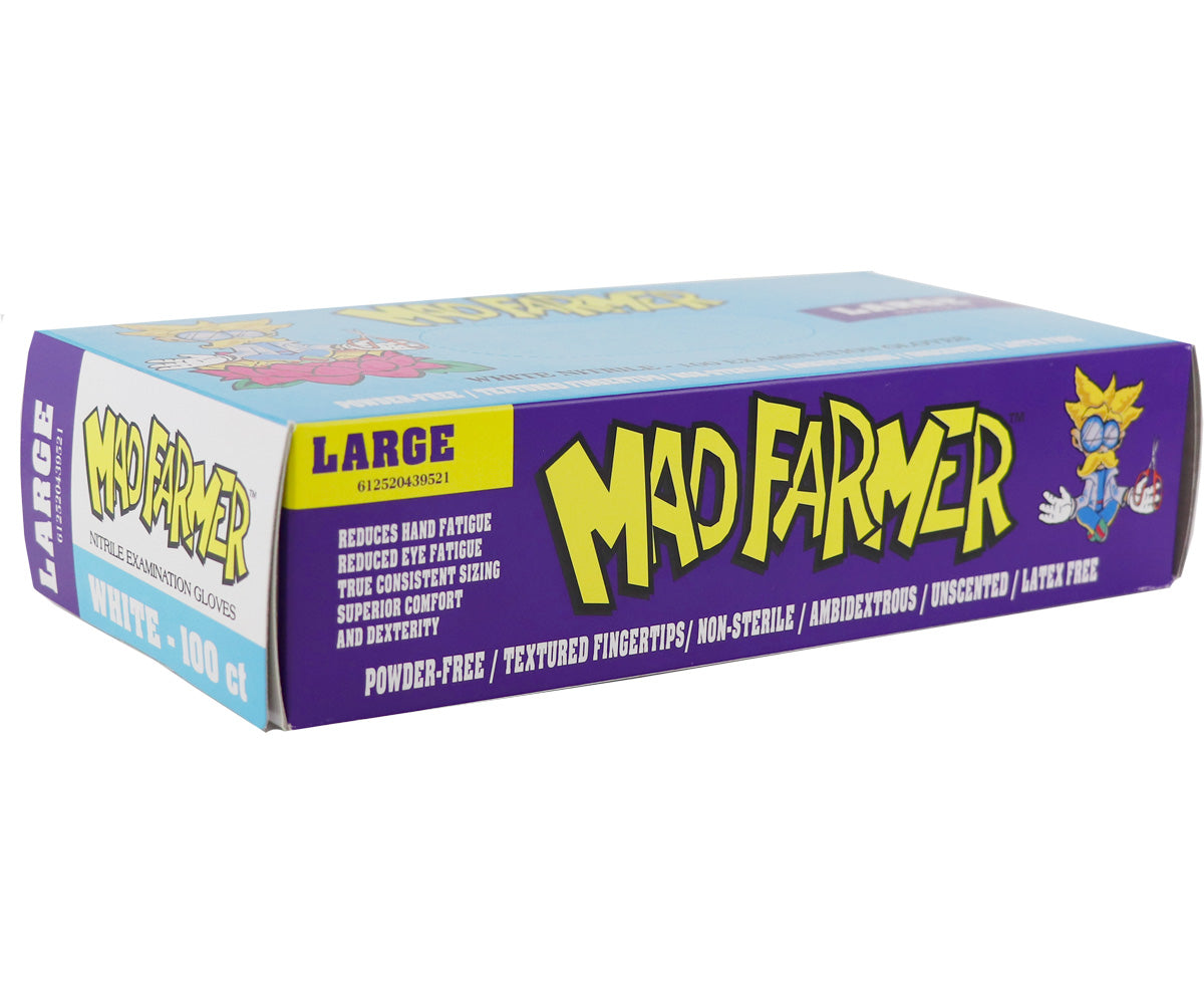 Mad Farmer Mad Farmer White Nitrile Gloves, Size L, Box of 100