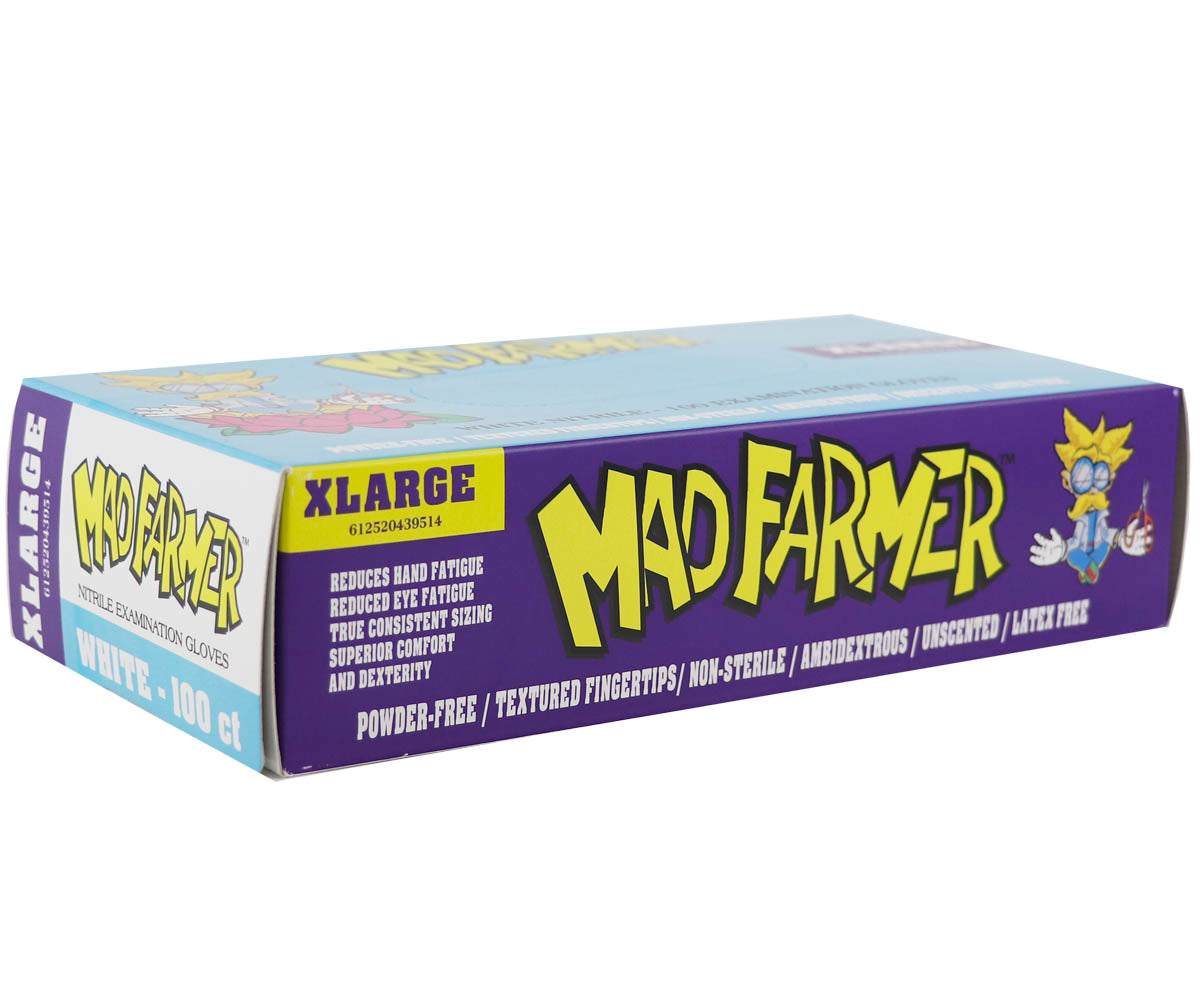 Mad Farmer Mad Farmer White Nitrile Gloves, Size XL, Box of 100