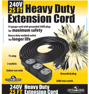Hydrofarm Extension Cord, 240v 25ft