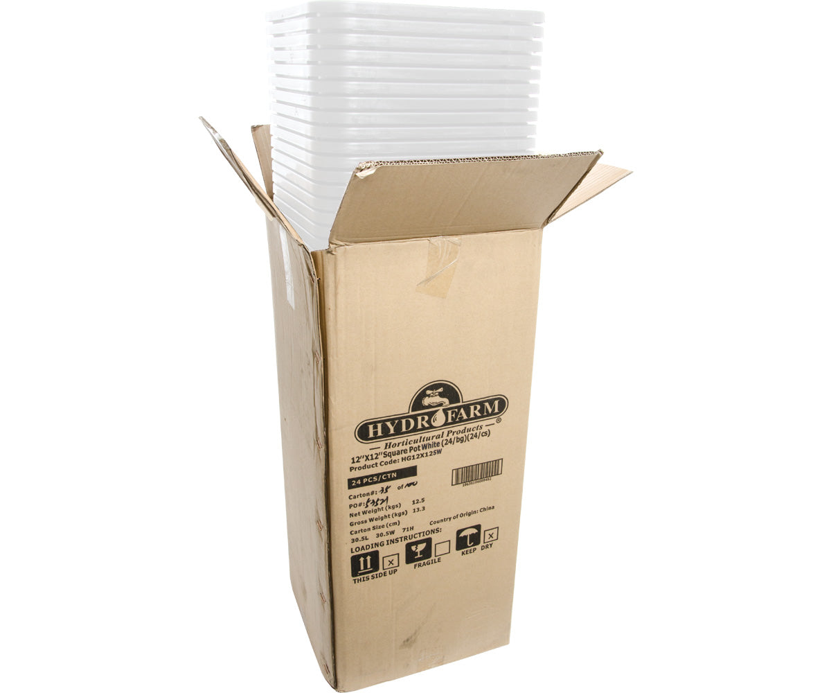 Active Aqua 12"x12" Square White Pot, 12" Tall, 24 per case